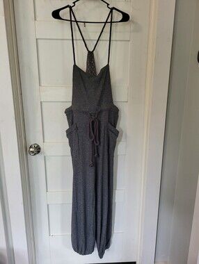 Casual Grey Jumpsuit with Lace Back and Drawstring